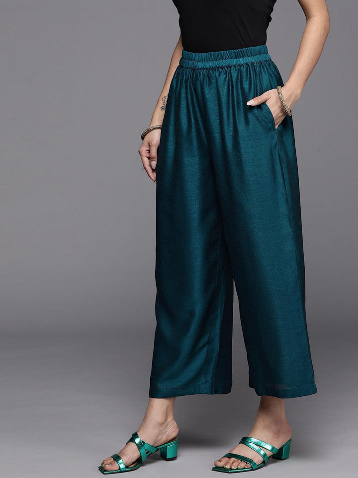 Blue Solid Silk Palazzos - ShopLibas
