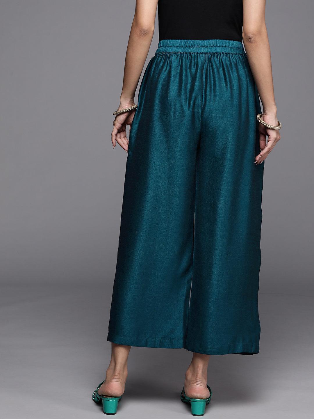 Blue Solid Silk Palazzos - ShopLibas
