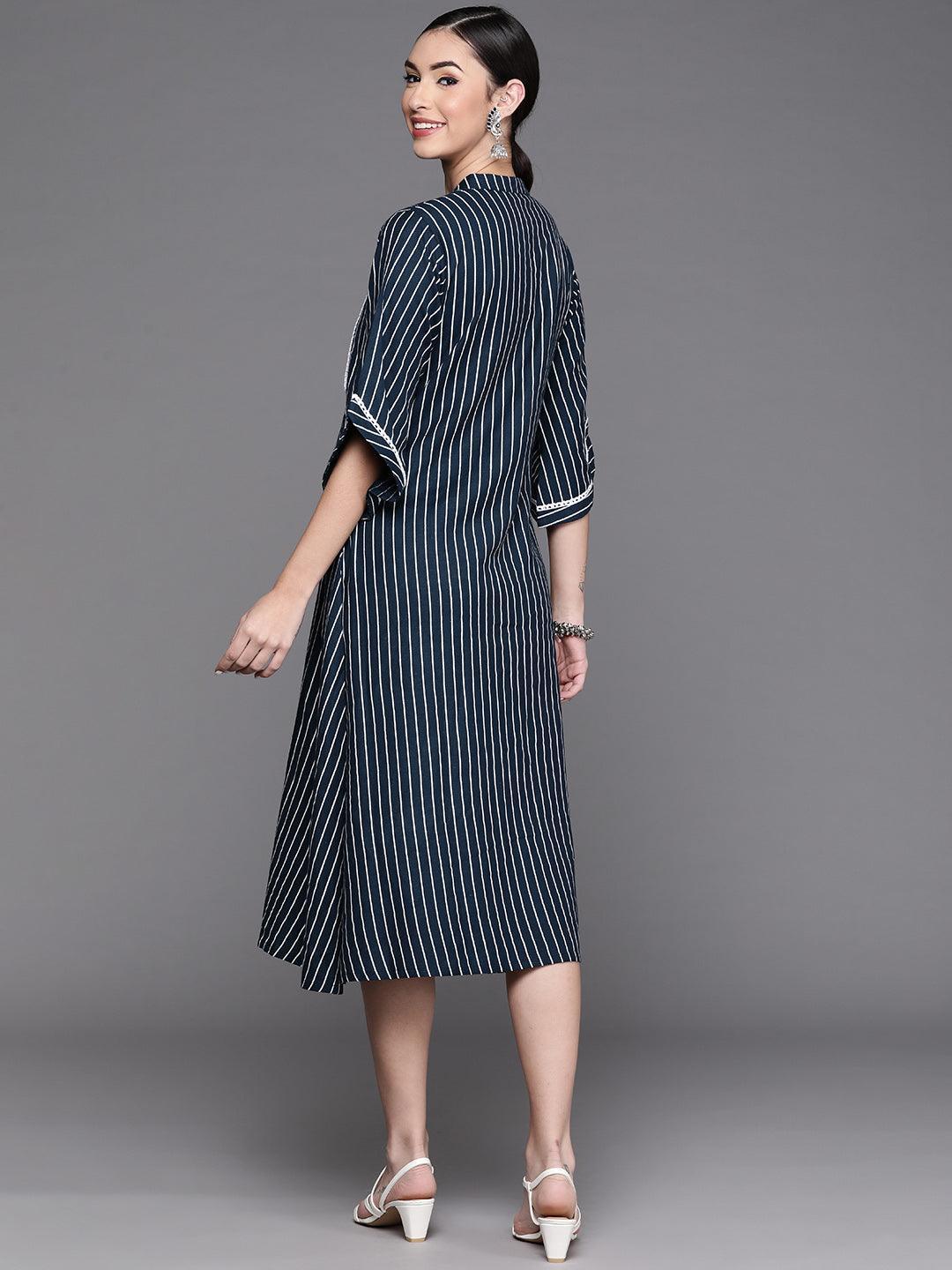 Blue Striped Cotton Dress - ShopLibas
