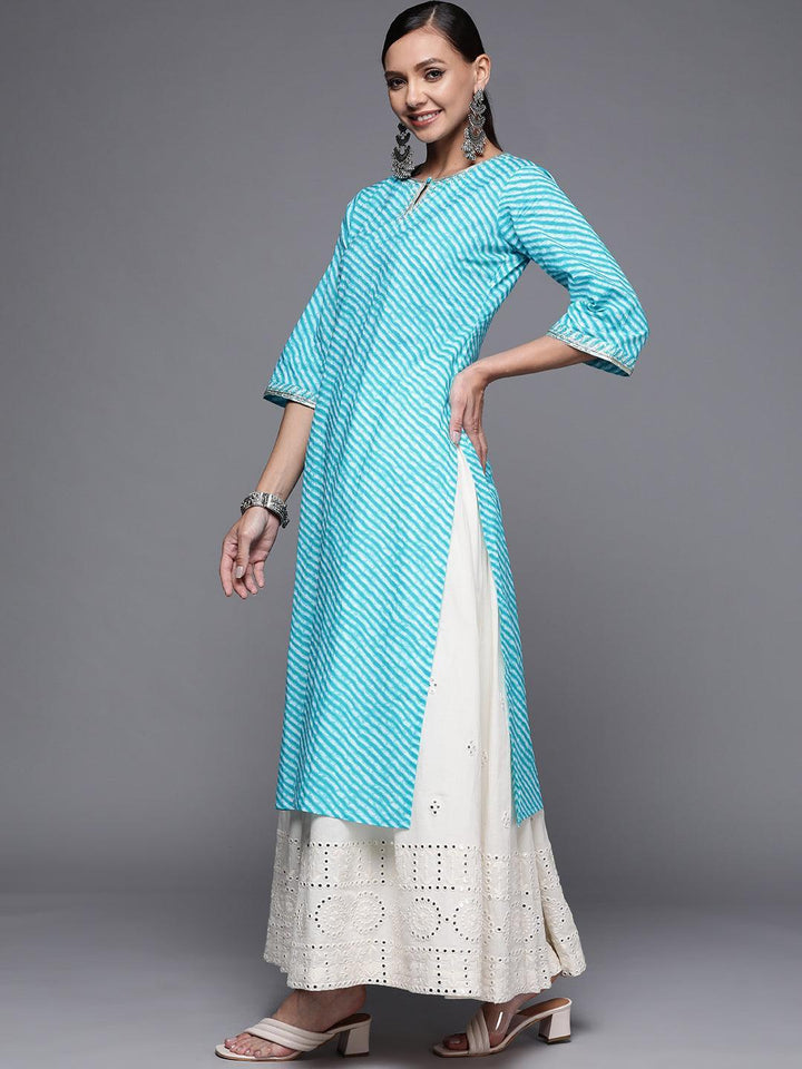Blue Striped Cotton Straight Kurta - ShopLibas