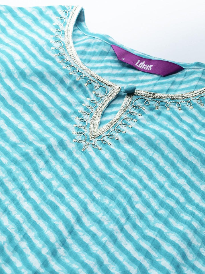 Blue Striped Cotton Straight Kurta - ShopLibas