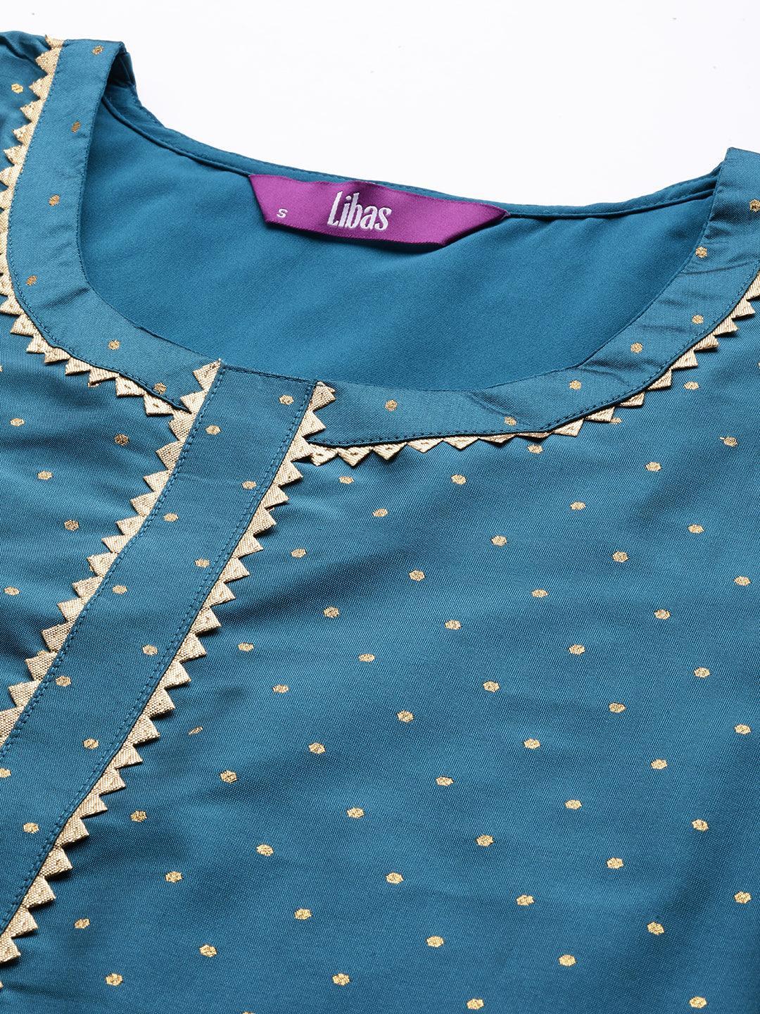 Blue Woven Design Art Silk Straight Kurta - ShopLibas 