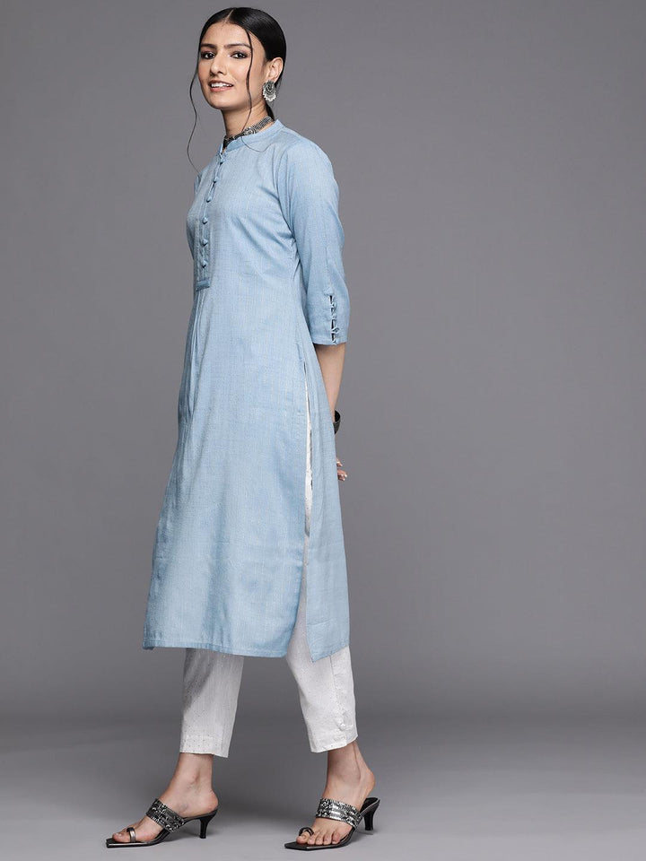 Blue Woven Design Cotton Kurta - ShopLibas