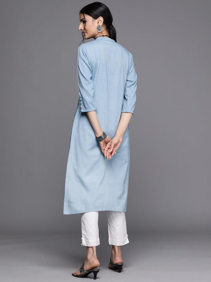 Blue Woven Design Cotton Kurta - ShopLibas