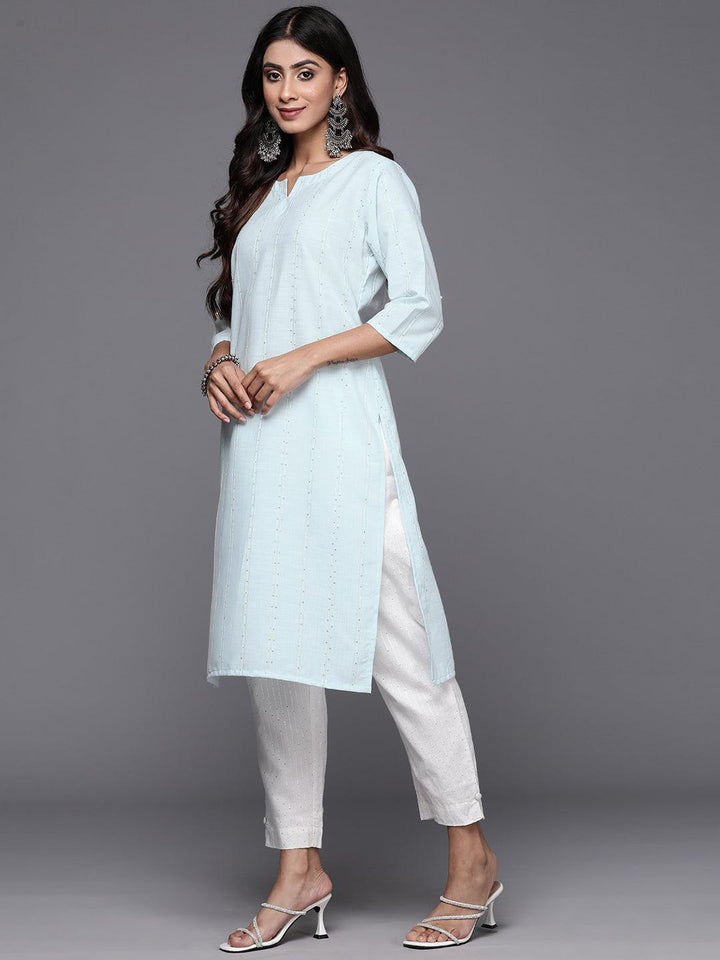 Blue Woven Design Cotton Straight Kurta