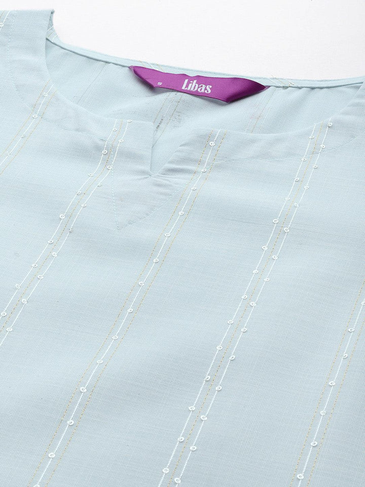 Blue Woven Design Cotton Straight Kurta