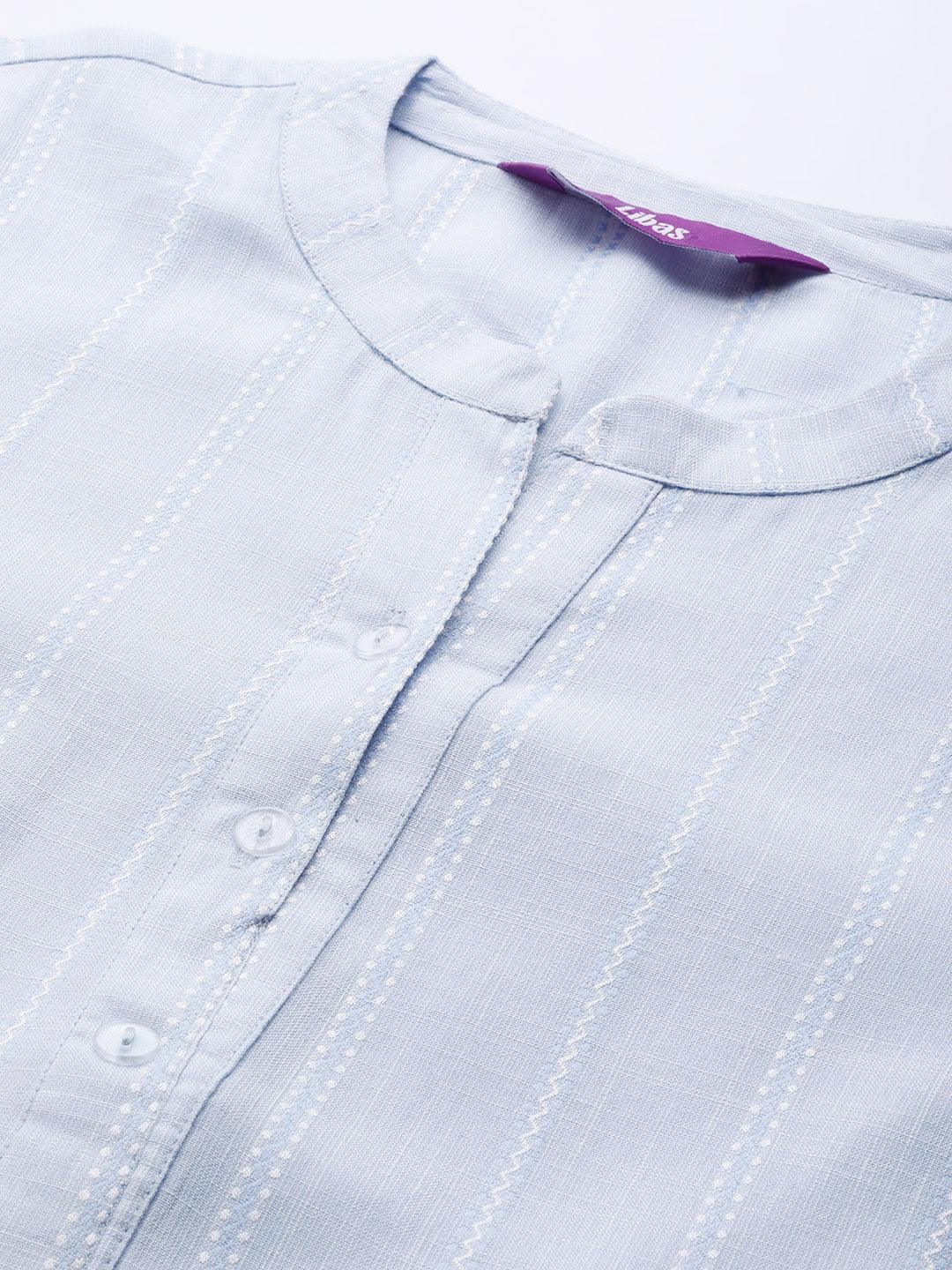 Blue Woven Design Rayon Kurta - Libas