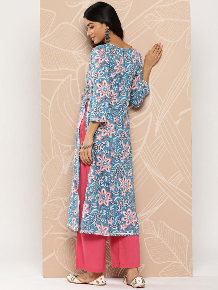 Blue Yoke Design Cotton A-Line Kurta