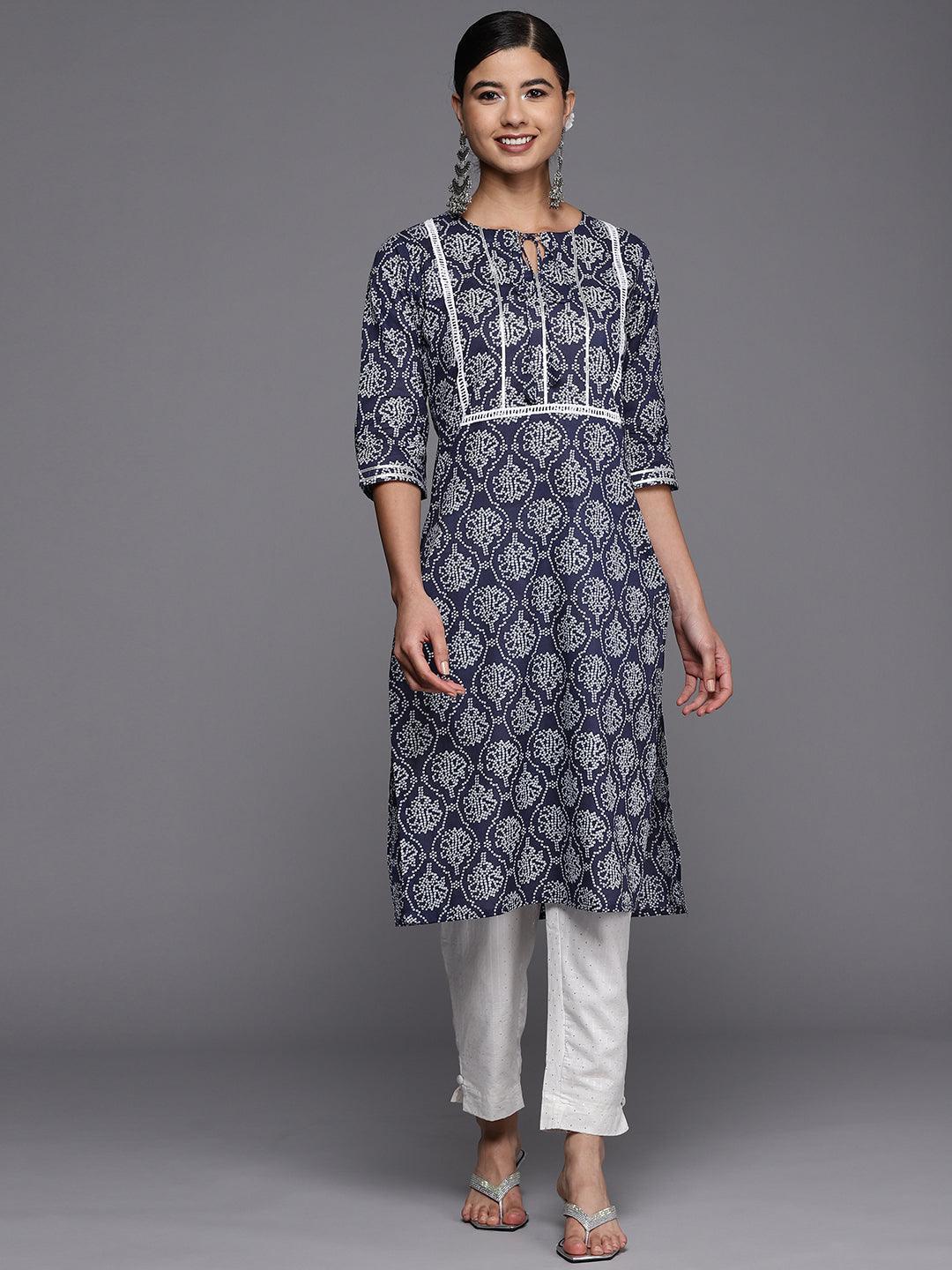 Blue Yoke Design Cotton Straight Kurta - ShopLibas