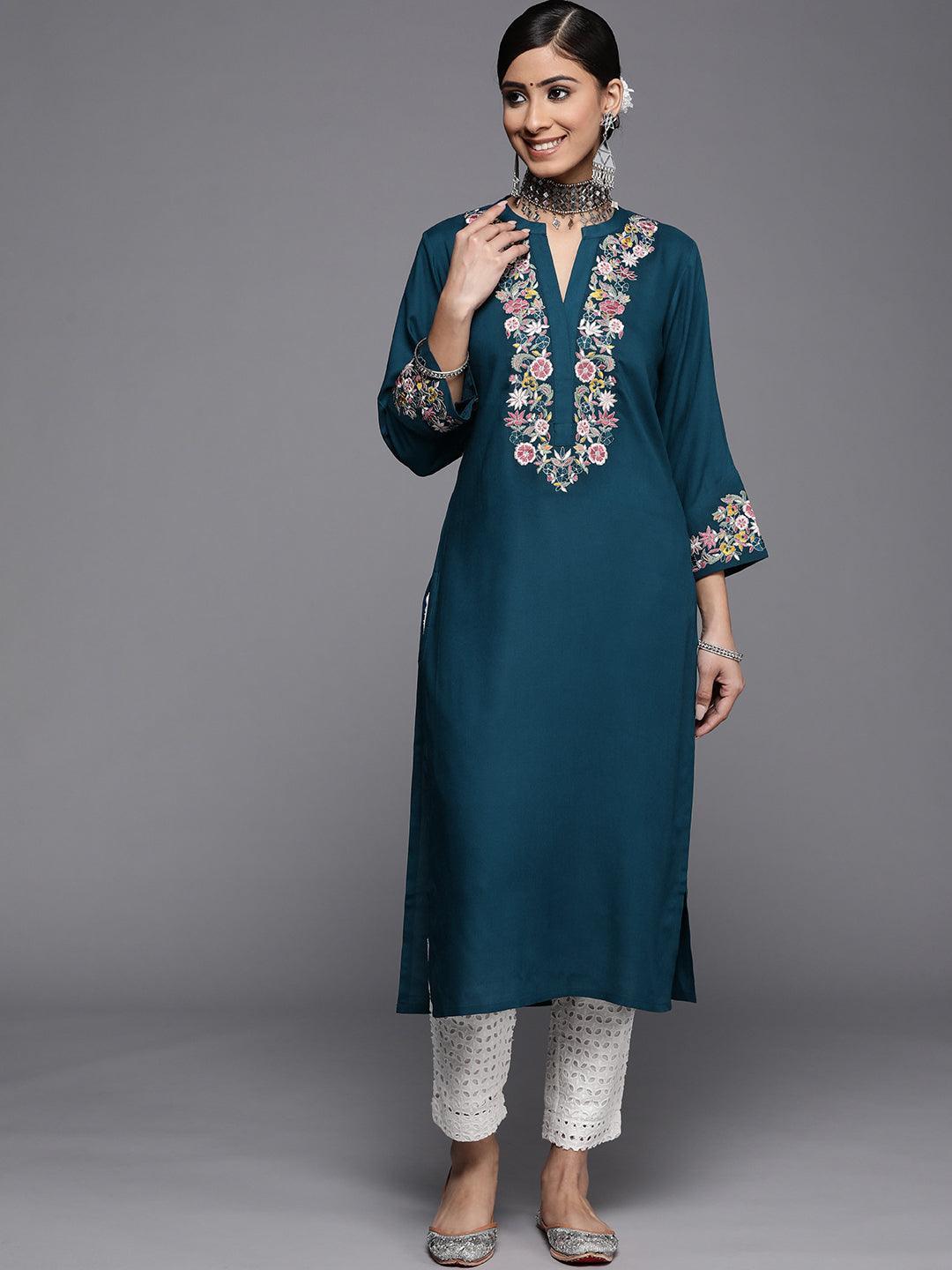 Blue Yoke Design Rayon Kurta - ShopLibas