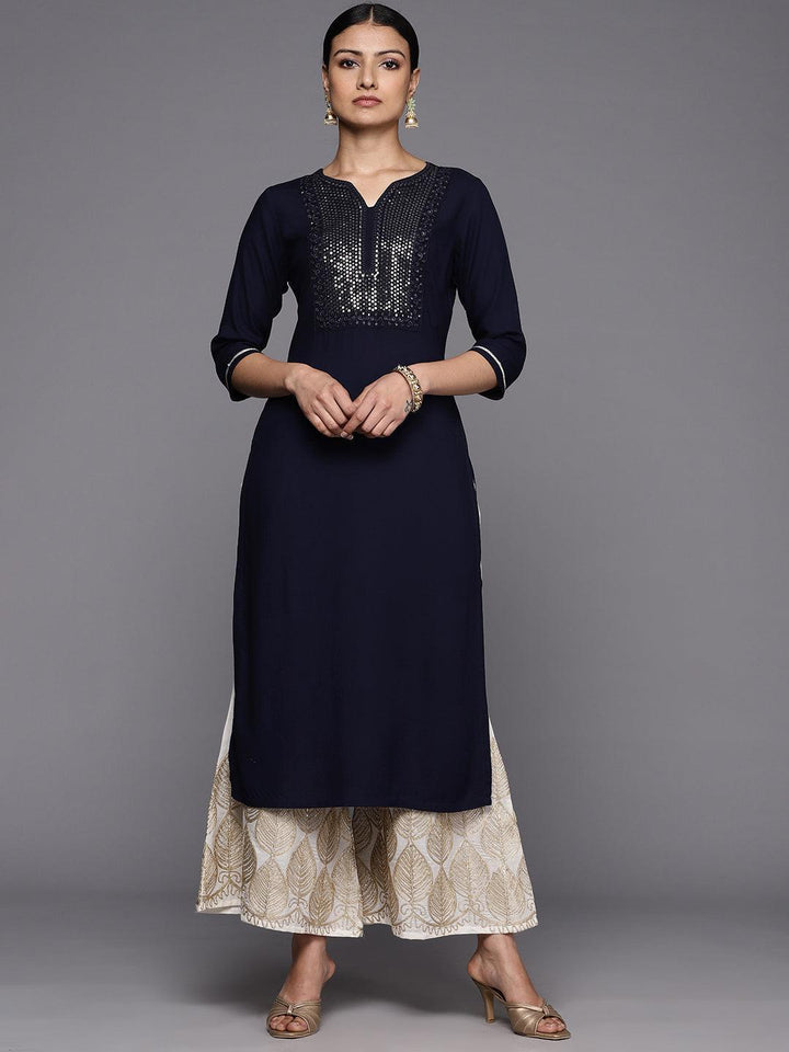 Blue Yoke Design Rayon Straight Kurta