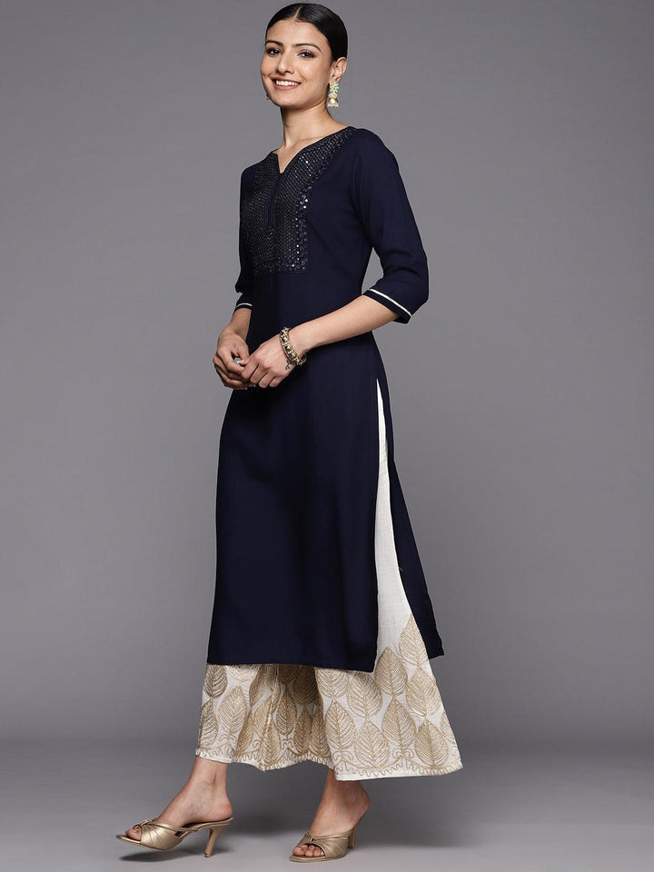 Blue Yoke Design Rayon Straight Kurta