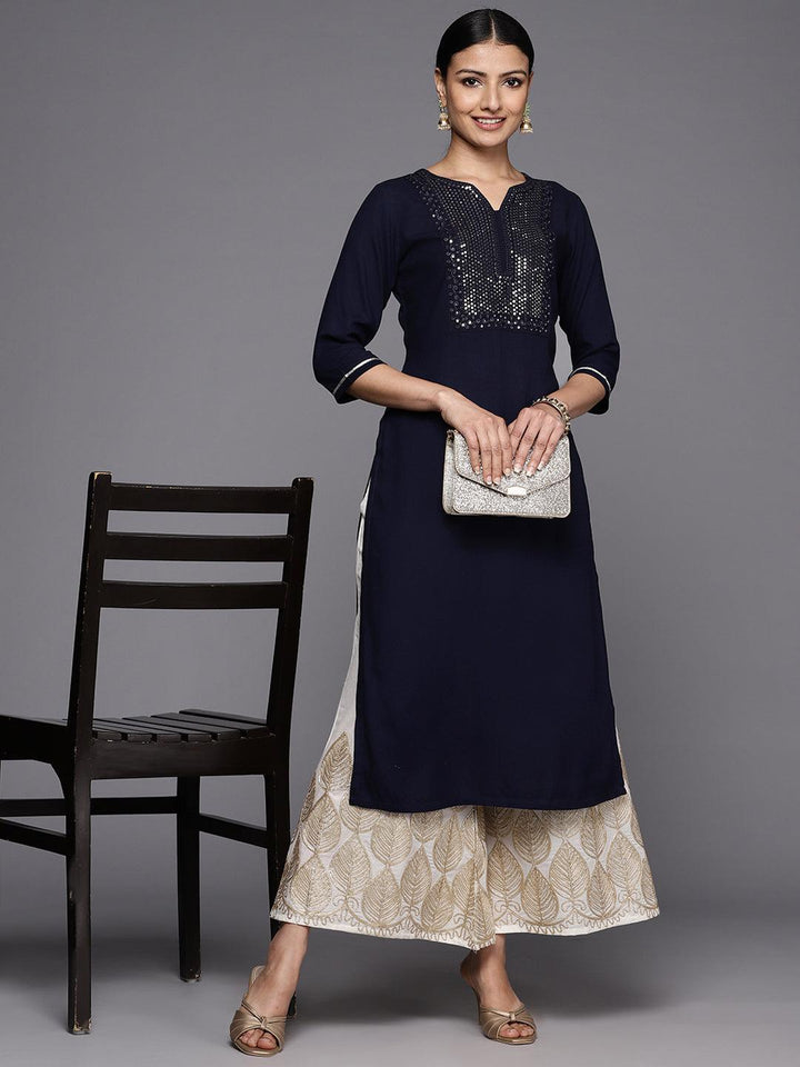 Blue Yoke Design Rayon Straight Kurta