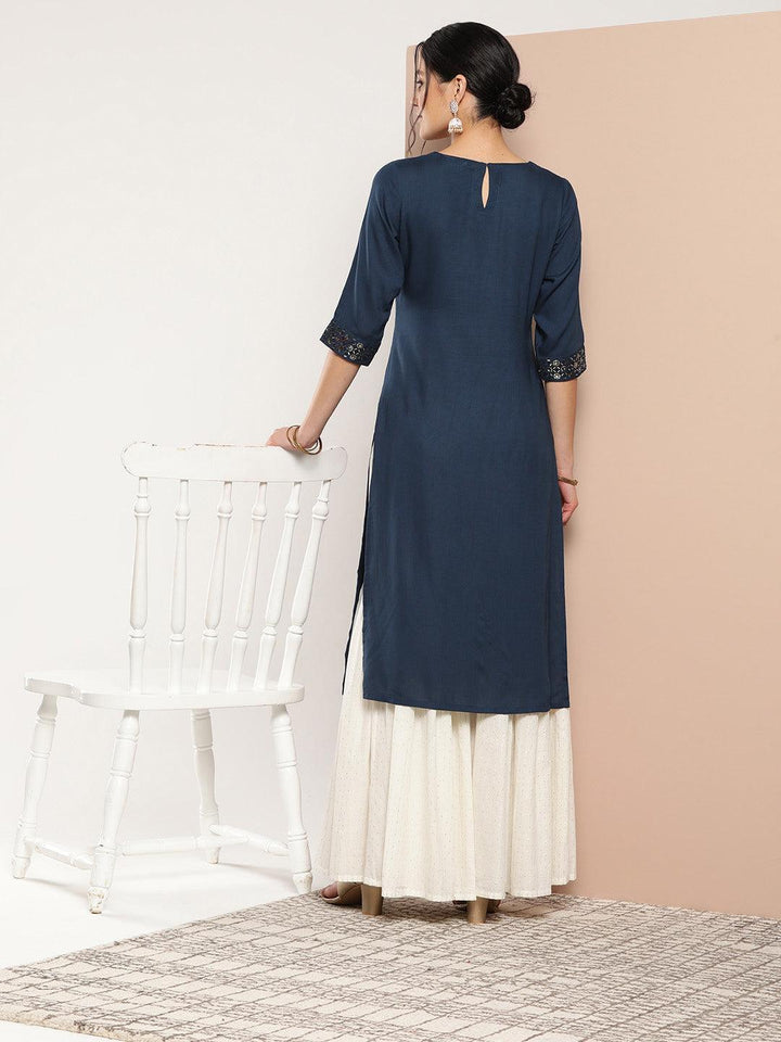 Blue Yoke Design Rayon Straight Kurta