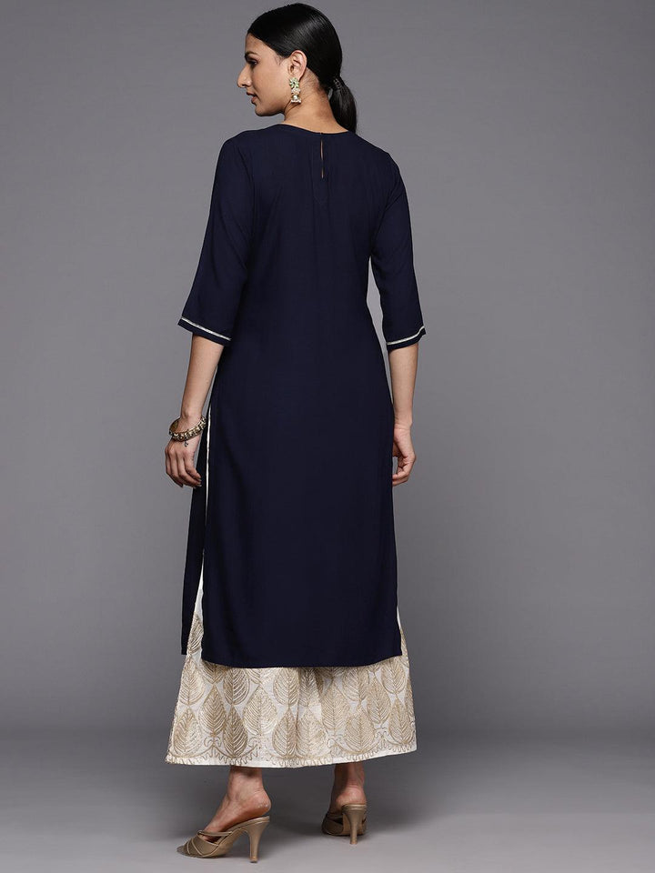 Blue Yoke Design Rayon Straight Kurta