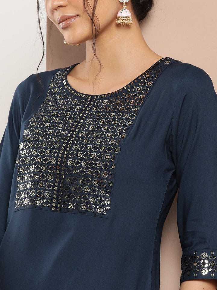 Blue Yoke Design Rayon Straight Kurta