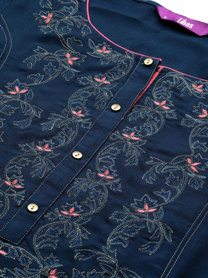 Blue Yoke Design Rayon Straight Kurta