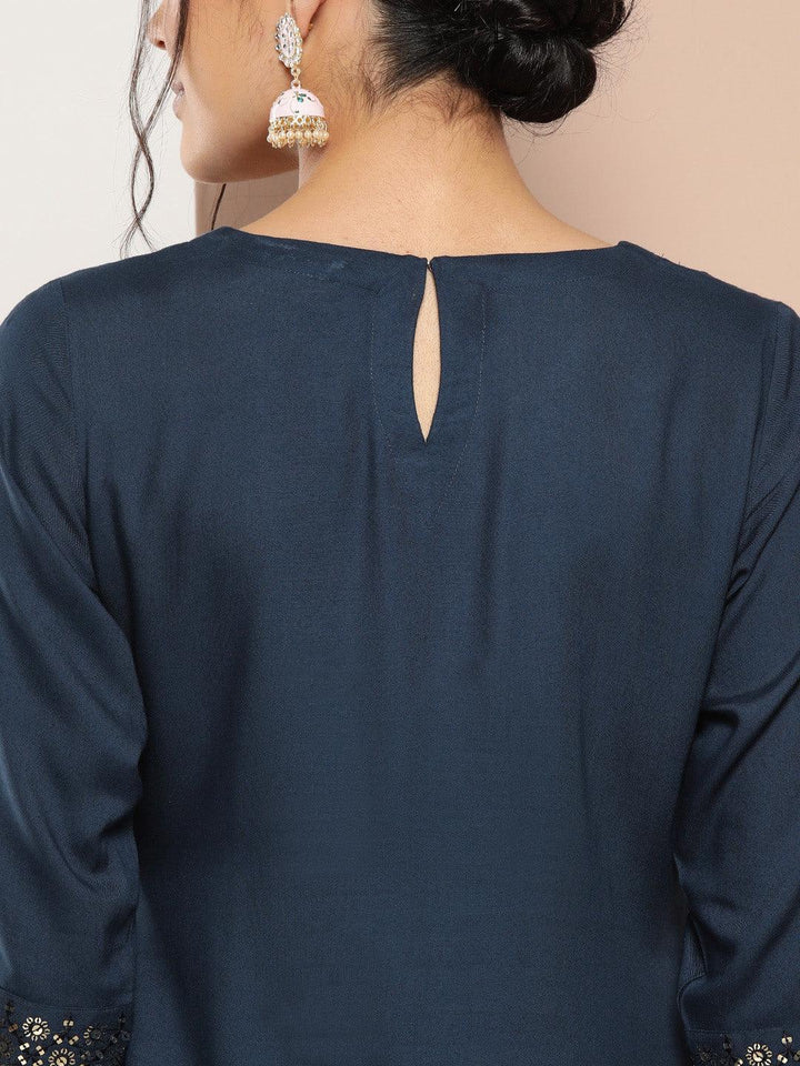 Blue Yoke Design Rayon Straight Kurta