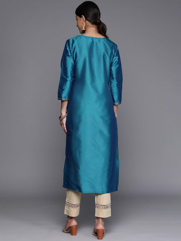 Blue Yoke Design Silk Straight Kurta