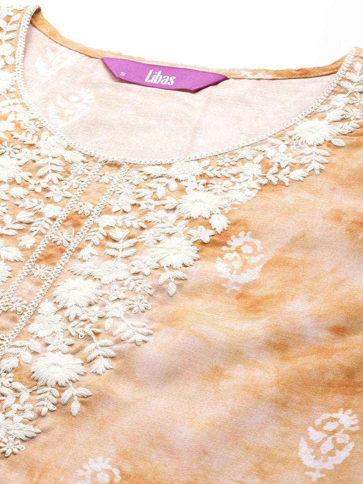 Brown Printed Cotton Straight Kurta