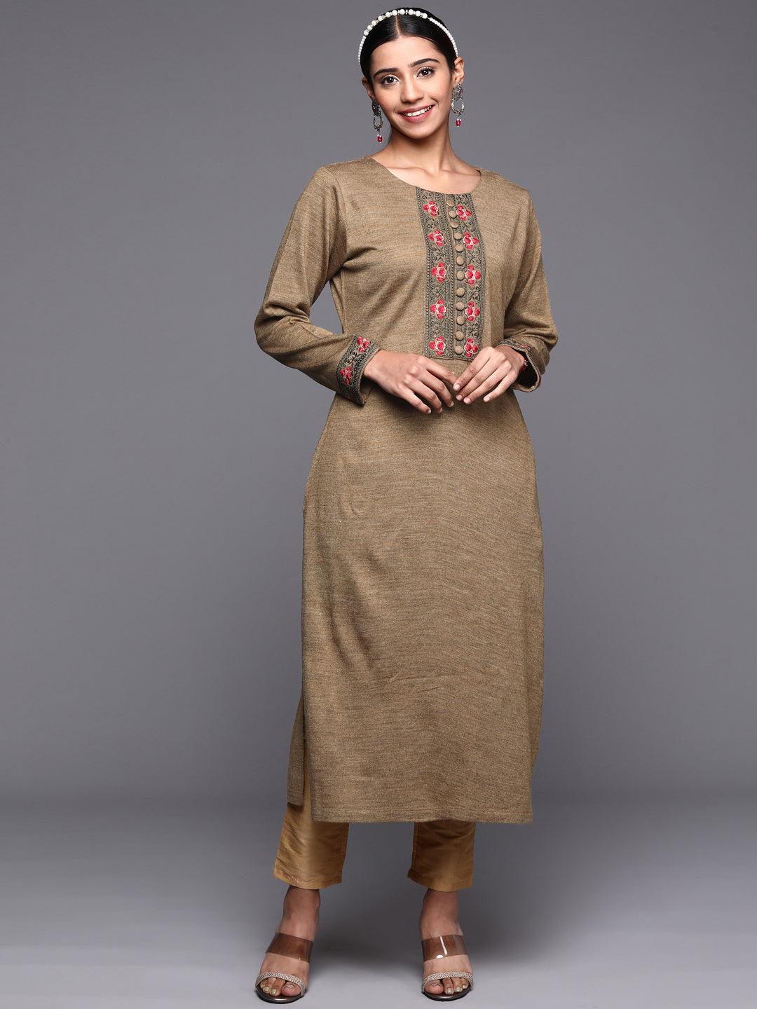 Brown Yoke Design Wool Straight Kurta - ShopLibas