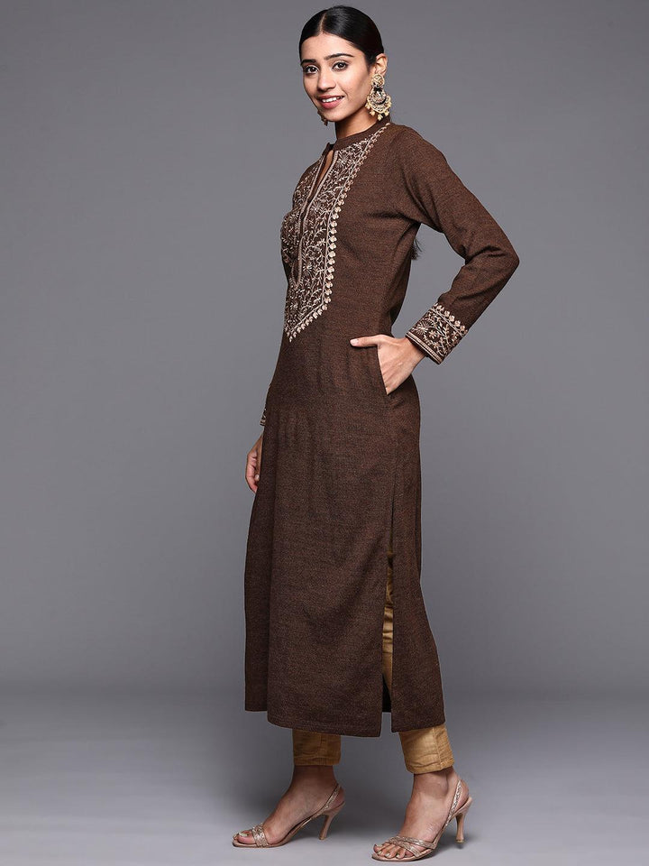 Brown Yoke Design Wool Straight Kurta - ShopLibas
