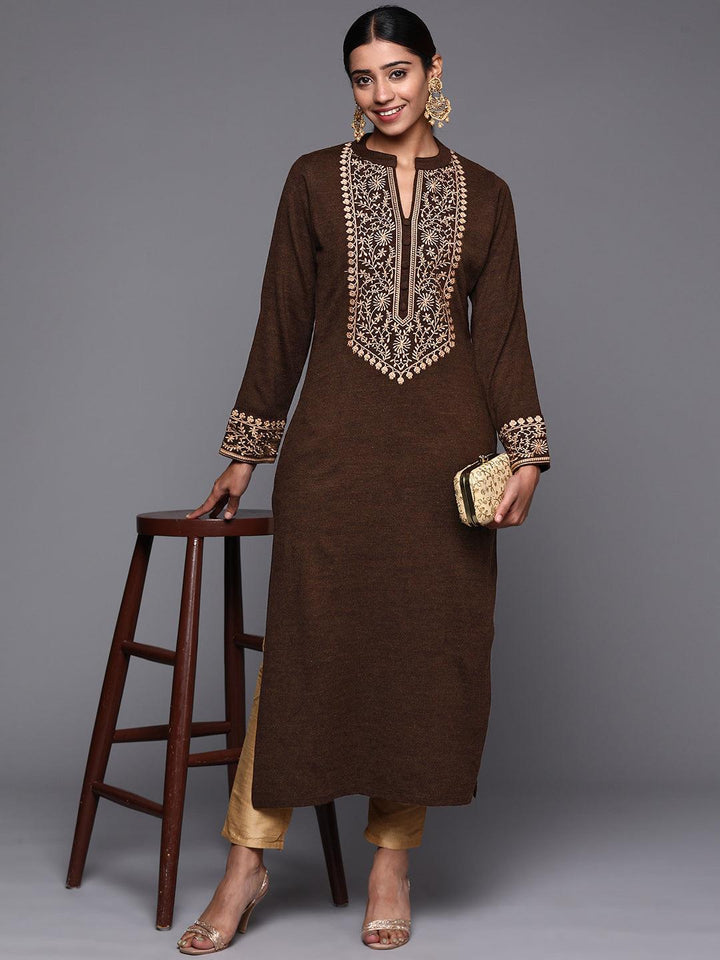 Brown Yoke Design Wool Straight Kurta - ShopLibas