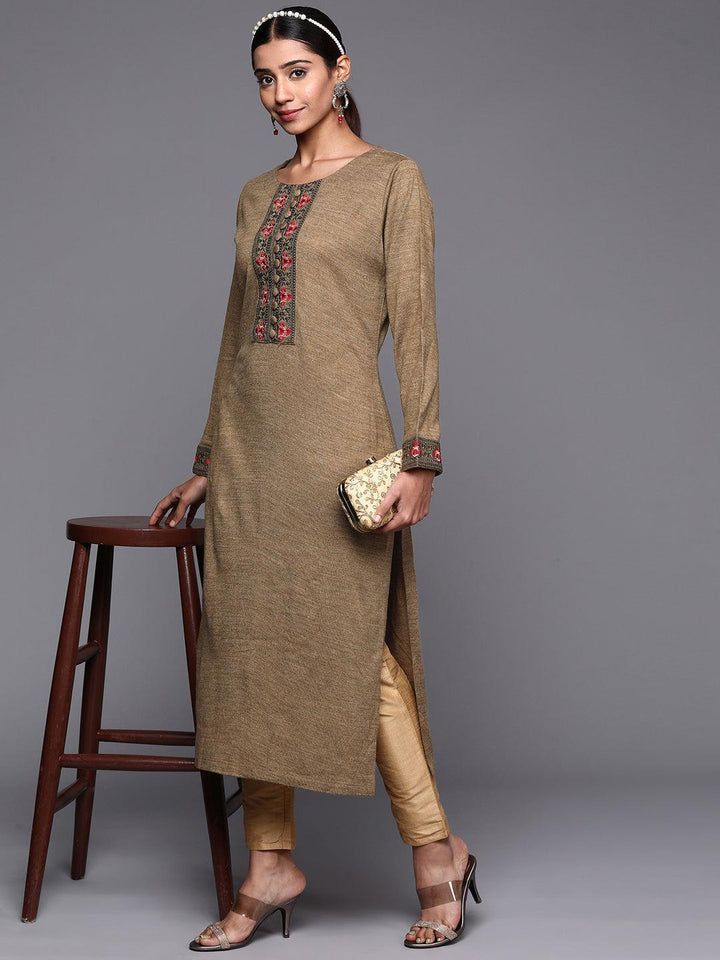Brown Yoke Design Wool Straight Kurta - ShopLibas