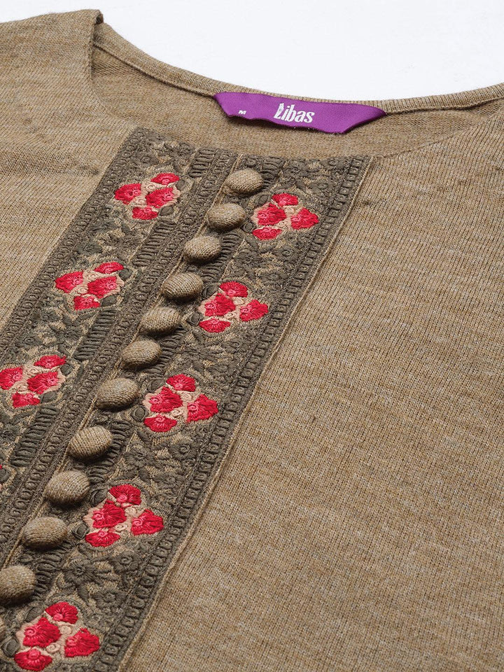 Brown Yoke Design Wool Straight Kurta - ShopLibas