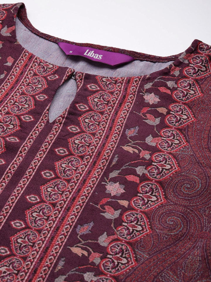 Burgundy Printed Velvet Straight Kurta
