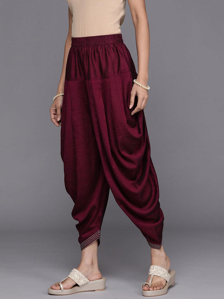 Burgundy Solid Silk Salwar Pants