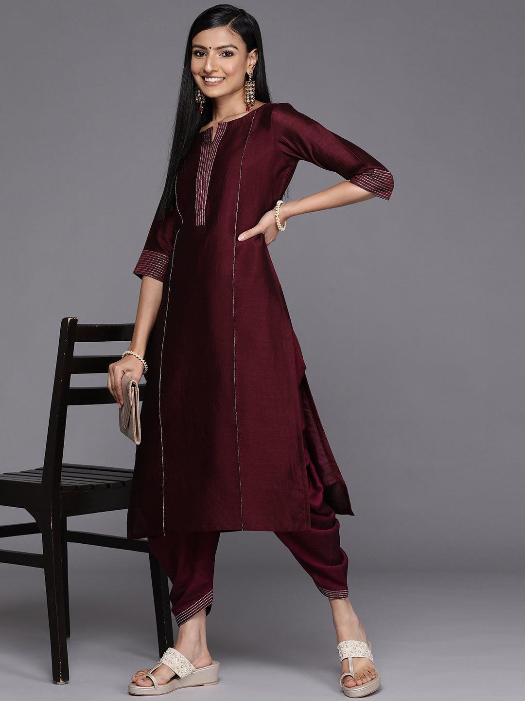 Burgundy Solid Silk Salwar Pants - ShopLibas 