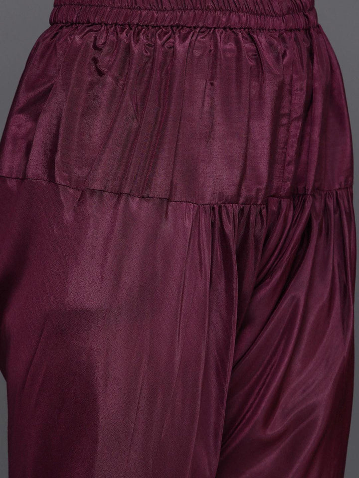 Burgundy Yoke Design Georgette Anarkali Suit Set With Churidar - Libas