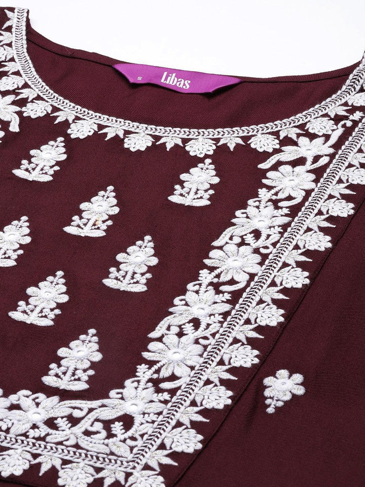 Burgundy Yoke Design Wool Straight Kurta
