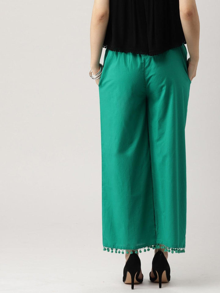 Green Solid Cotton Palazzos