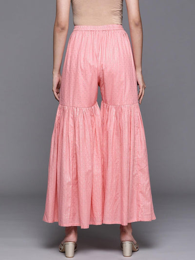 Pink Self Design Cotton Sharara Pants - ShopLibas