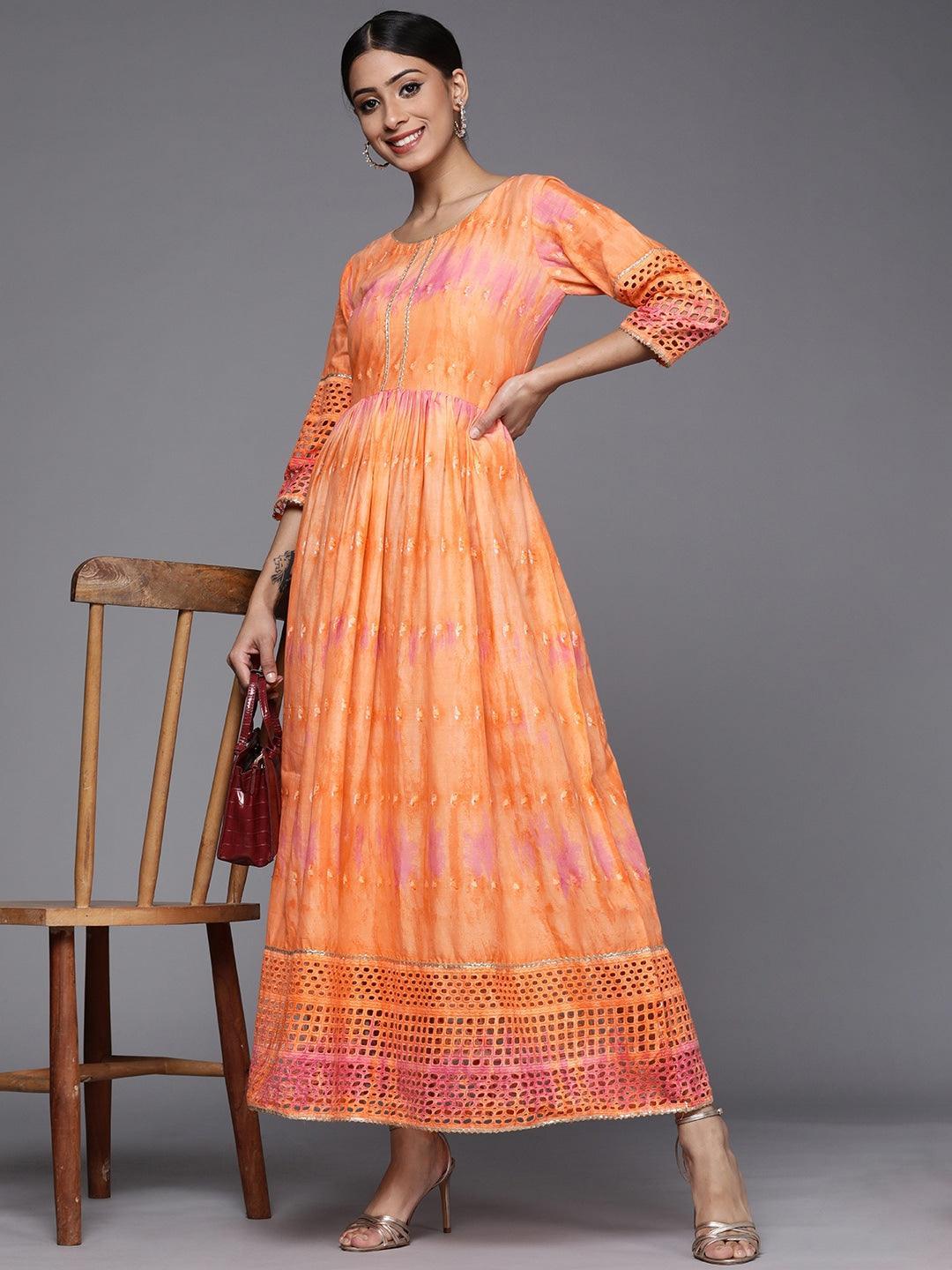 Orange Dyed Cotton Maxi Dress - ShopLibas