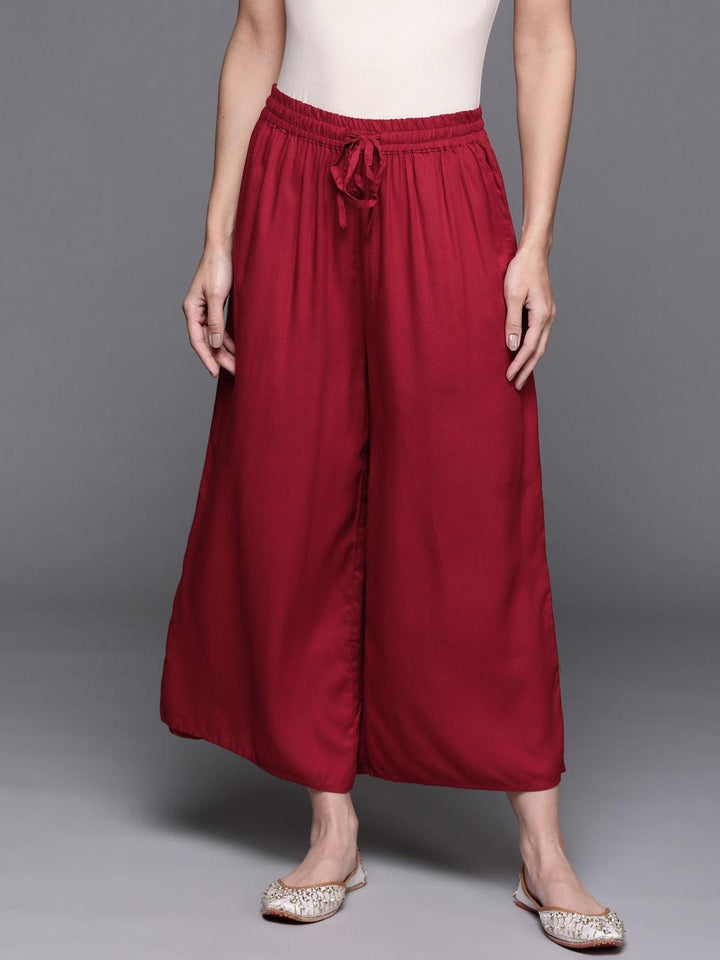 Maroon Solid Rayon Palazzos - ShopLibas