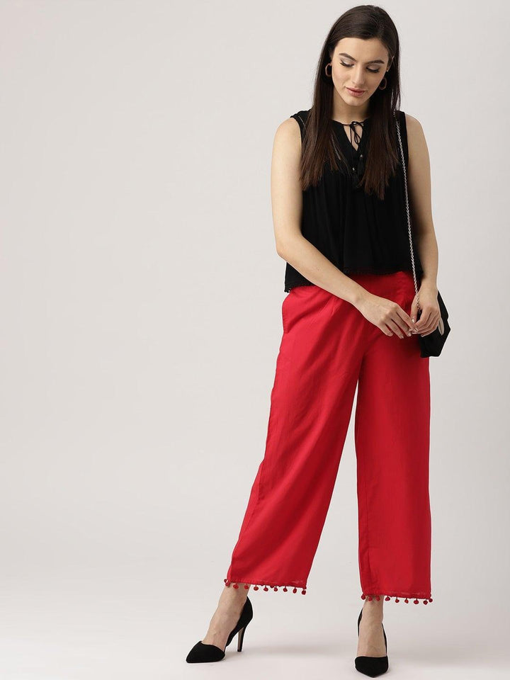 Red Solid Cotton Palazzos - ShopLibas