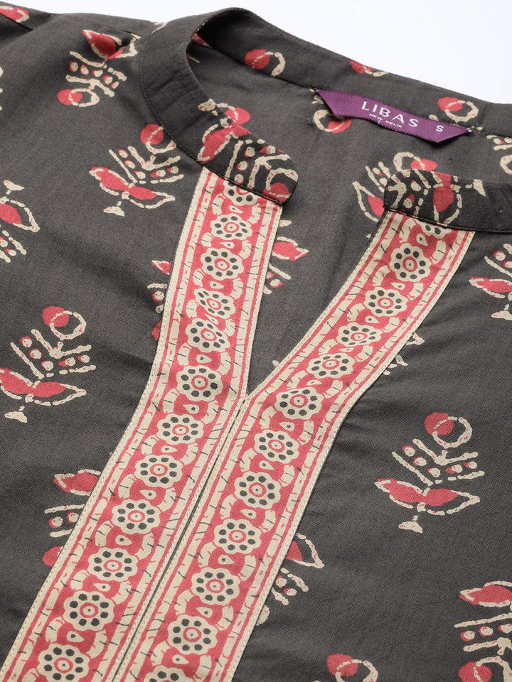 Charcoal Printed Cotton Suit Set - ShopLibas