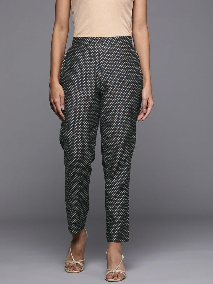 Charcoal Self Design Silk Trousers - ShopLibas