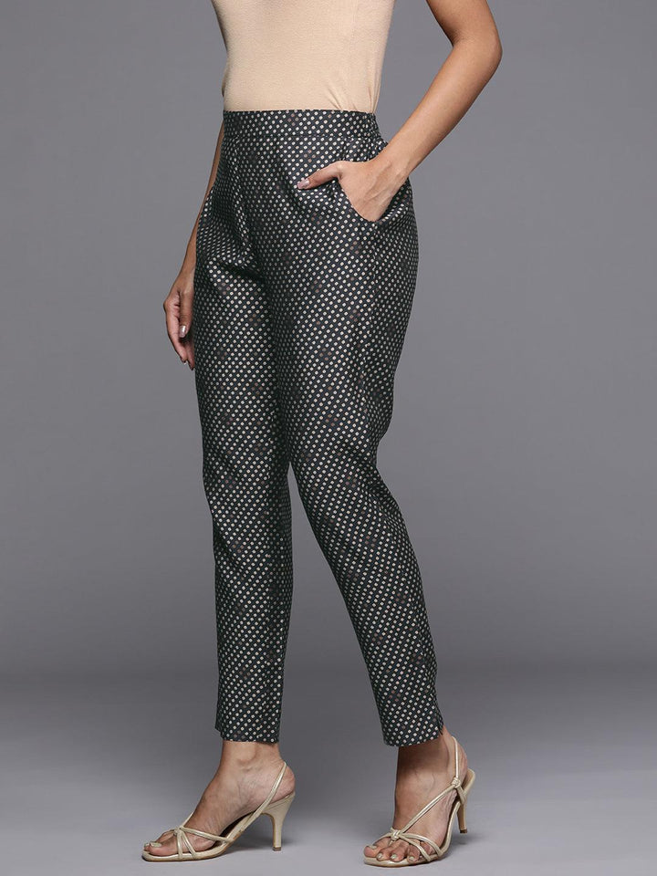 Charcoal Self Design Silk Trousers - ShopLibas