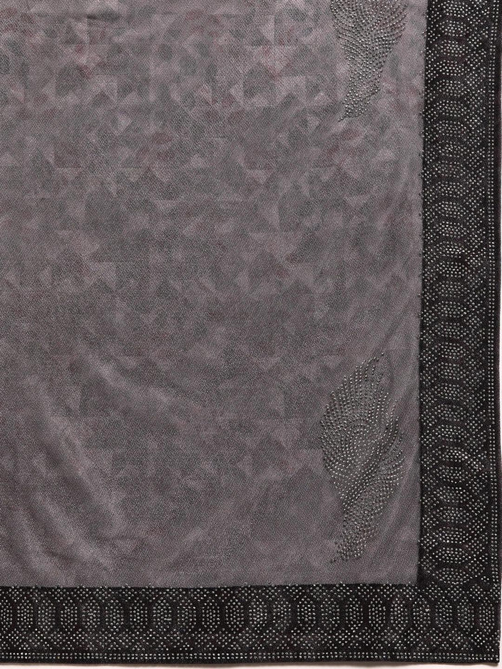Charcoal Solid Lycra Saree - Libas