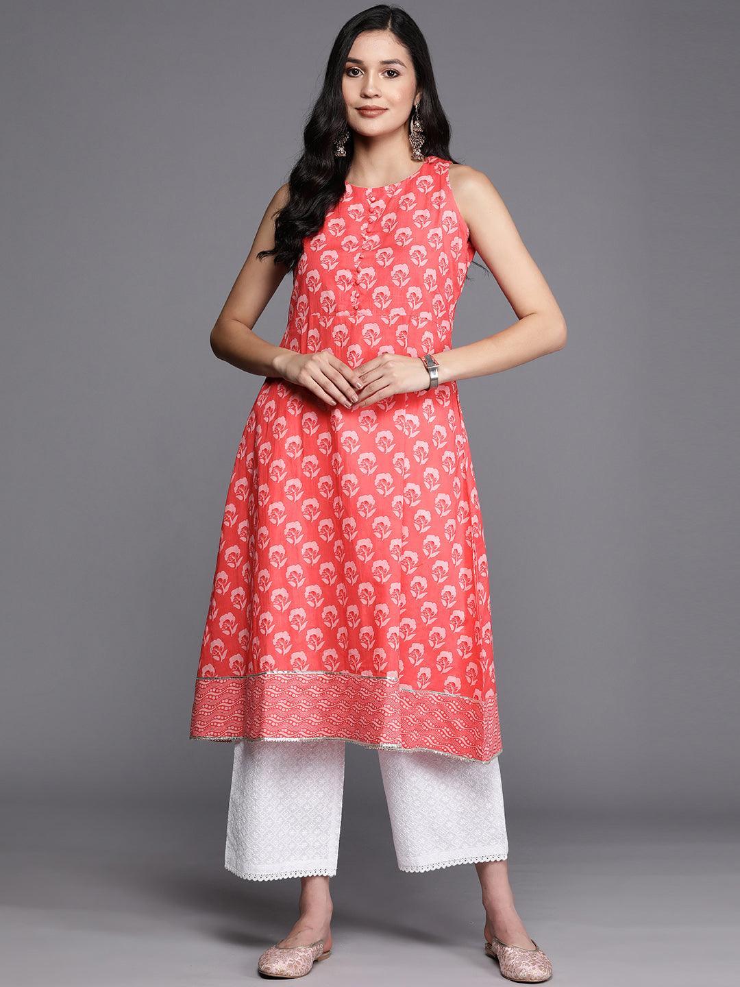 Coral Printed Cotton A-Line Kurta - ShopLibas