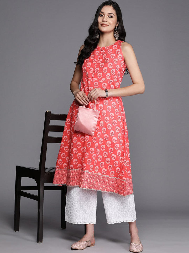 Coral Printed Cotton A-Line Kurta - ShopLibas