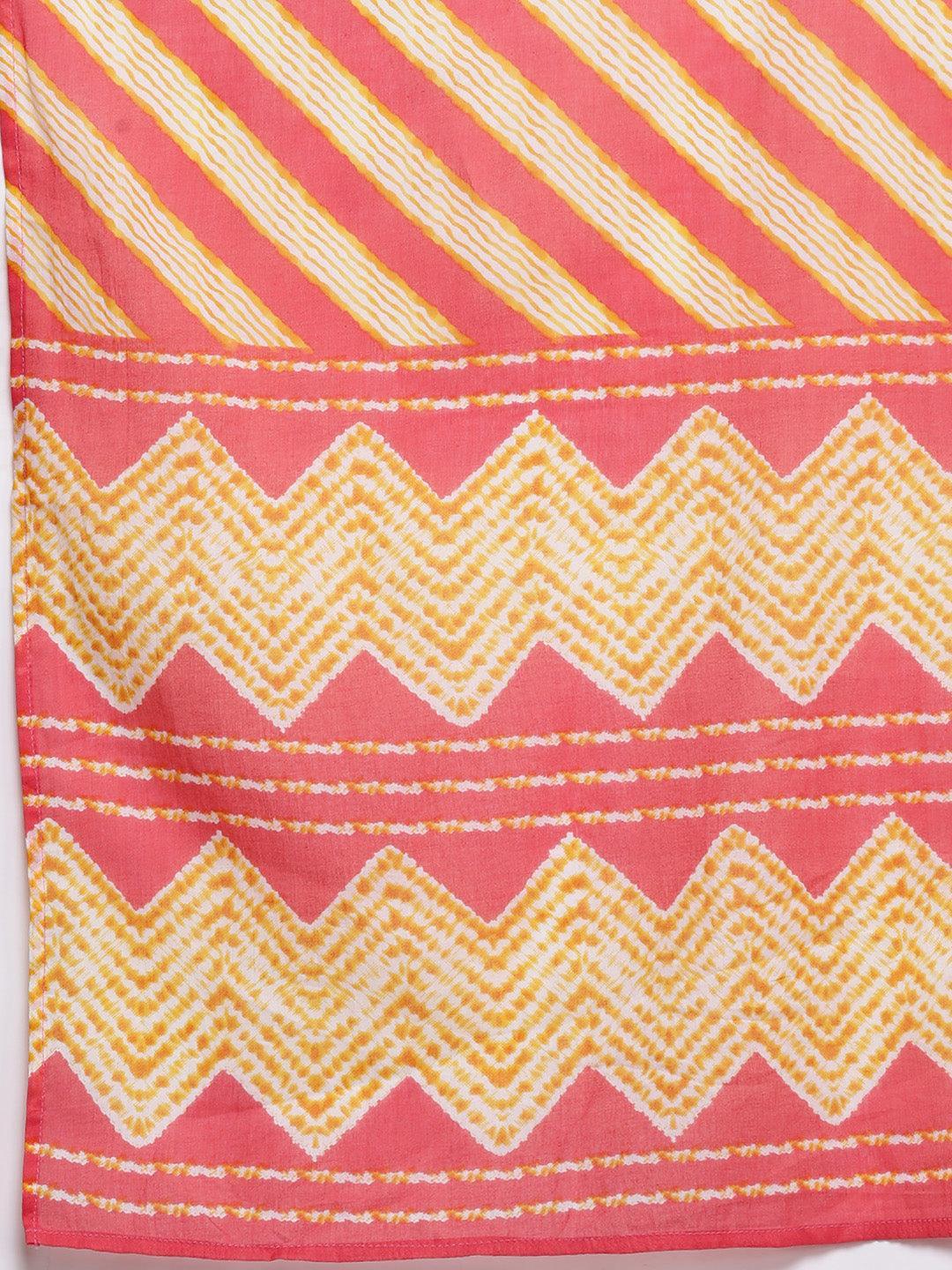 Coral Printed Cotton A-Line Kurta With Palazzos & Dupatta - Libas 