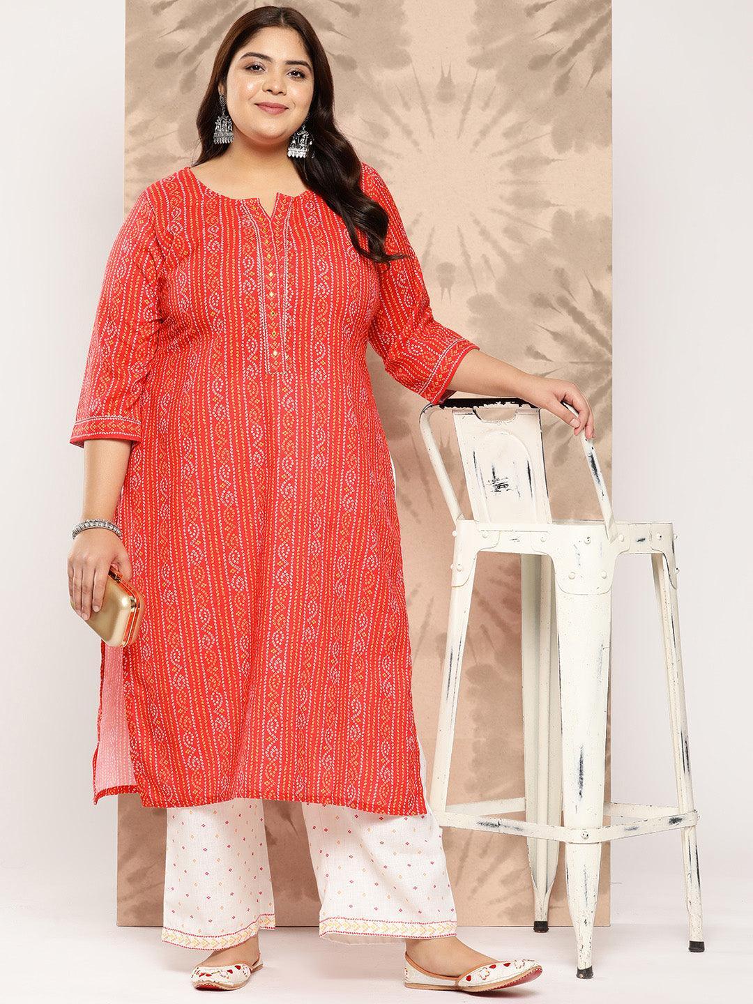 Coral Printed Cotton Blend Straight Kurta With Trousers - Libas 