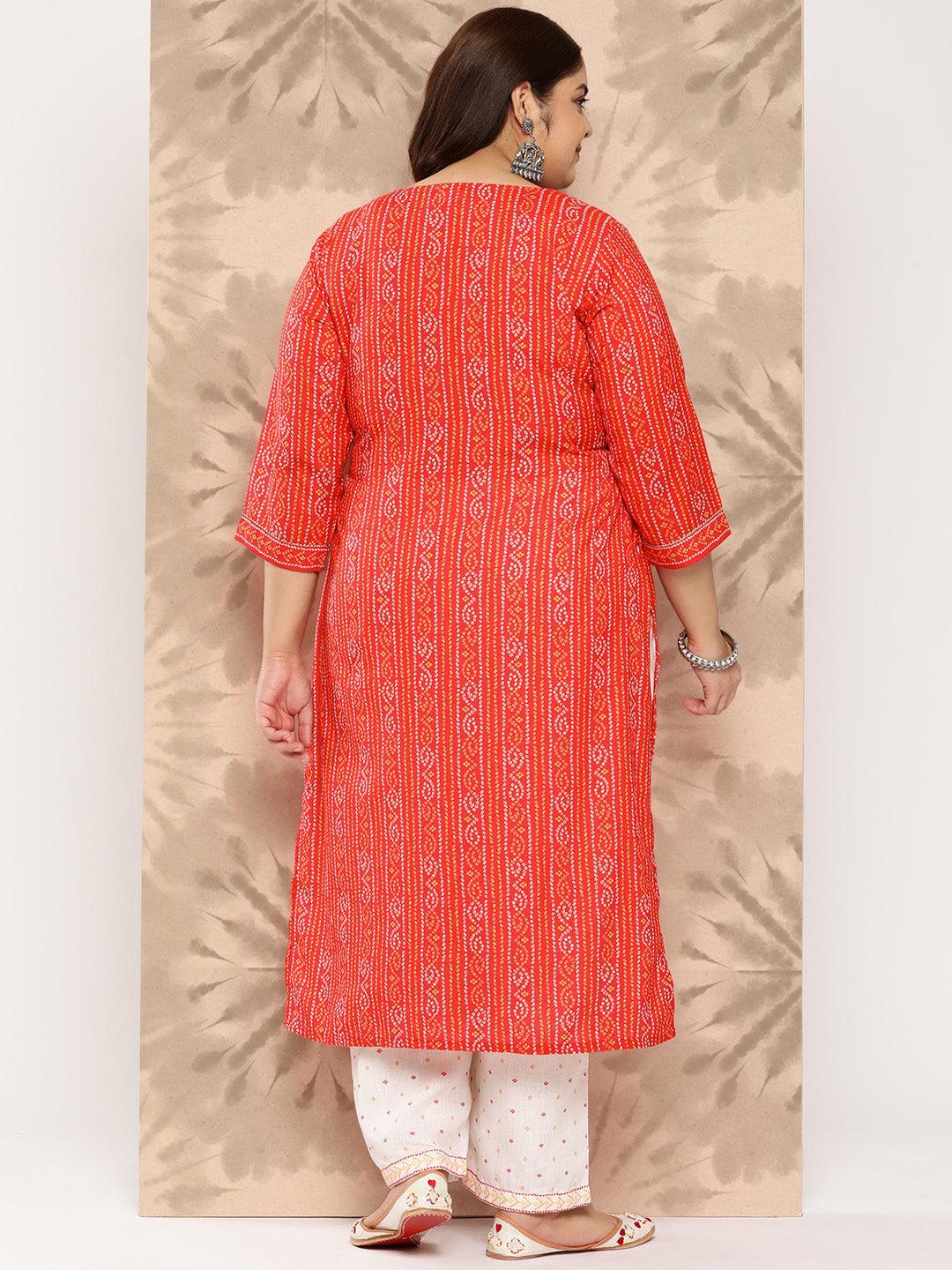 Coral Printed Cotton Blend Straight Kurta With Trousers - Libas 