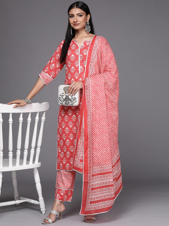 Coral Printed Cotton Straight Suit Set - ShopLibas