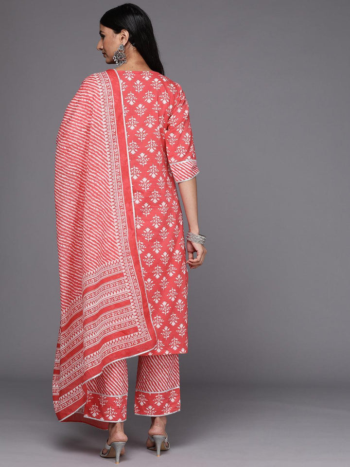Coral Printed Cotton Straight Suit Set - ShopLibas
